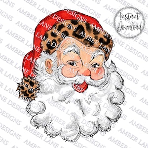 Vintage Santa Claus Leopard Santa Hat Christmas Sublimation Design | Father Christmas PNG Design Nostalgic Noel: Retro Claus with Spots