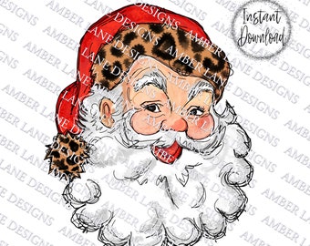 Vintage Santa Claus Leopard Santa Hat Christmas Sublimation Design | Father Christmas PNG Design Nostalgic Noel: Retro Claus with Spots