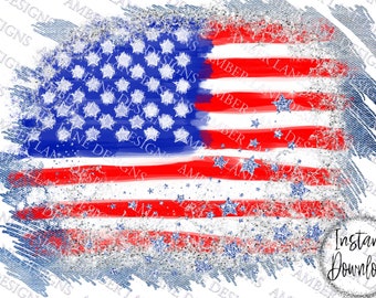 USA Flag with blue stars and denim ,PNG file, tattered flag