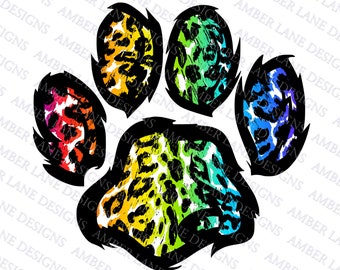 Rainbow Leopard Pet paw print PNg file,Fur Mama Sublimation graphics