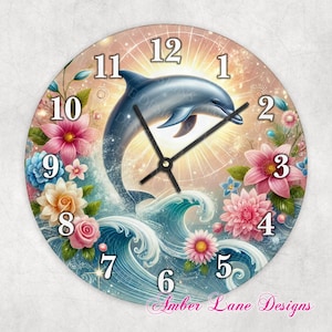 Delfin mit Meereswellen und Blumen Uhr Sublimation für 8 "x 8" PNG Datei passen