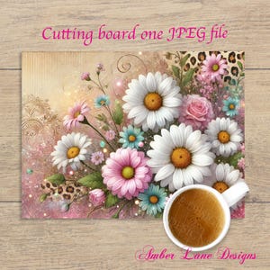 Daisies with leopard - Kitchen Cutting board design sublimation to fit a 16 &#39;&#39;x 12 &#39;&#39;- JPEG file