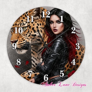 Reloj de motociclista con estampado de leopardo, sublimación para archivo PNG de 20 x 20 cm.