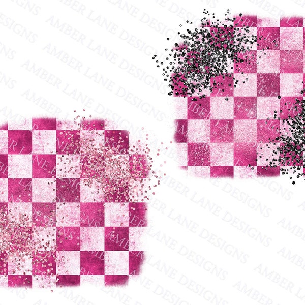 Pink Grunge Checkered Flags with glitter 2 png files