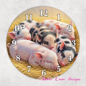 Farm piglets sleeping clock sublimation to fit 8&quot; x 8&quot; png file