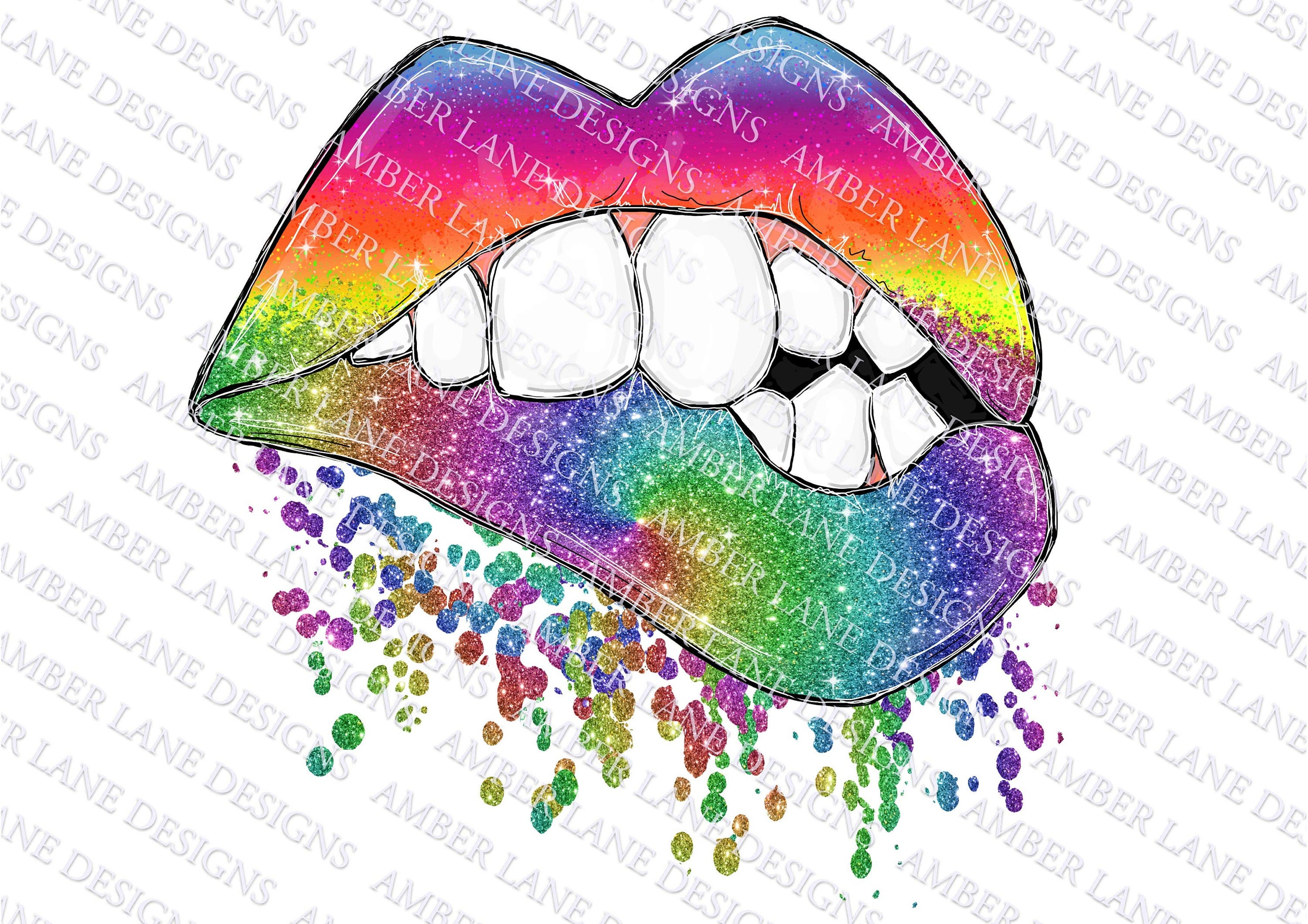 Dripping Rainbow Glitter Lips Png Sublimation Design Etsy