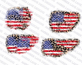 USA distressed Flag Patches with leopard, design elements for t-shirts, 4 png files