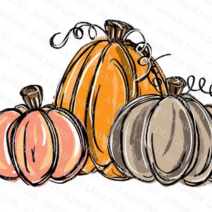 Trio of beige and orange thanksgiving pumpkins, png file -INSTANT DOWNLOAD