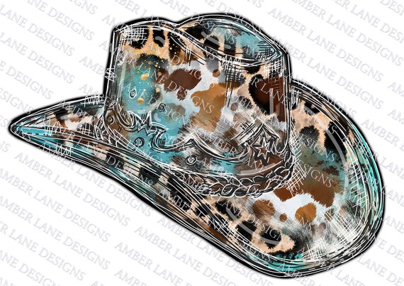 Turquoise Cowhide Leopard Cowboy Hat | Western PNG Design