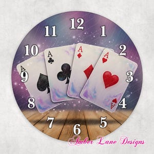 Naipes - Todos los ases - Reloj sublimado para adaptarse a archivo PNG de 8" x 8"