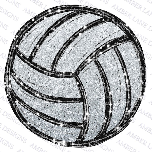 Sliver Glitter bling sequin Volleyball Watercolor Sublimation png file