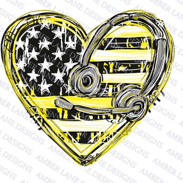 Yellow Line Flag Heart 911 Dispatcher png file