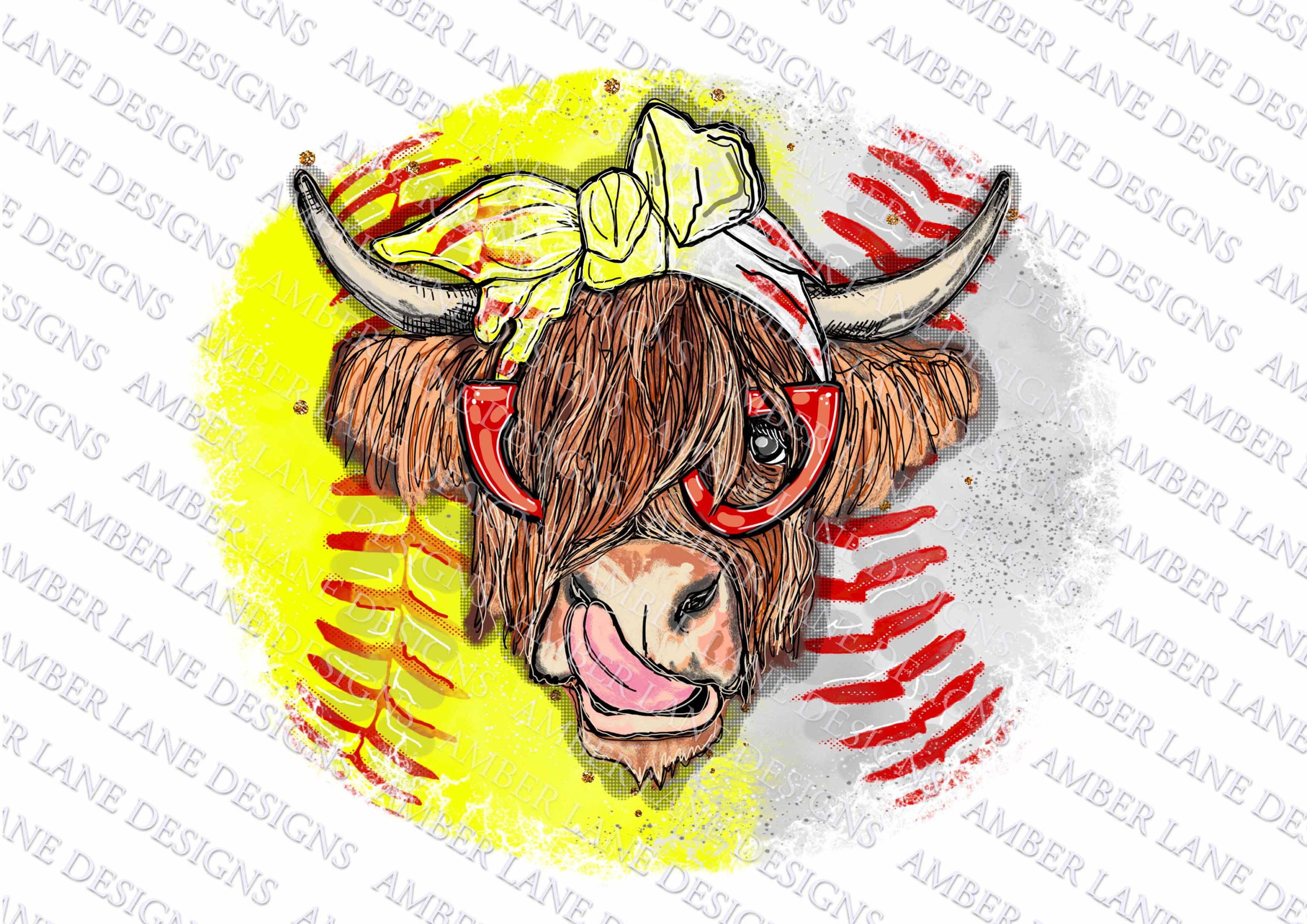 Highland Cow With Baseball Softball Bandana and Glasses PNG Etsy