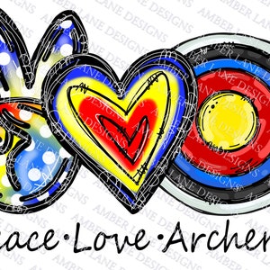 Peace Love Boogschieten, handgetekend, png-bestand