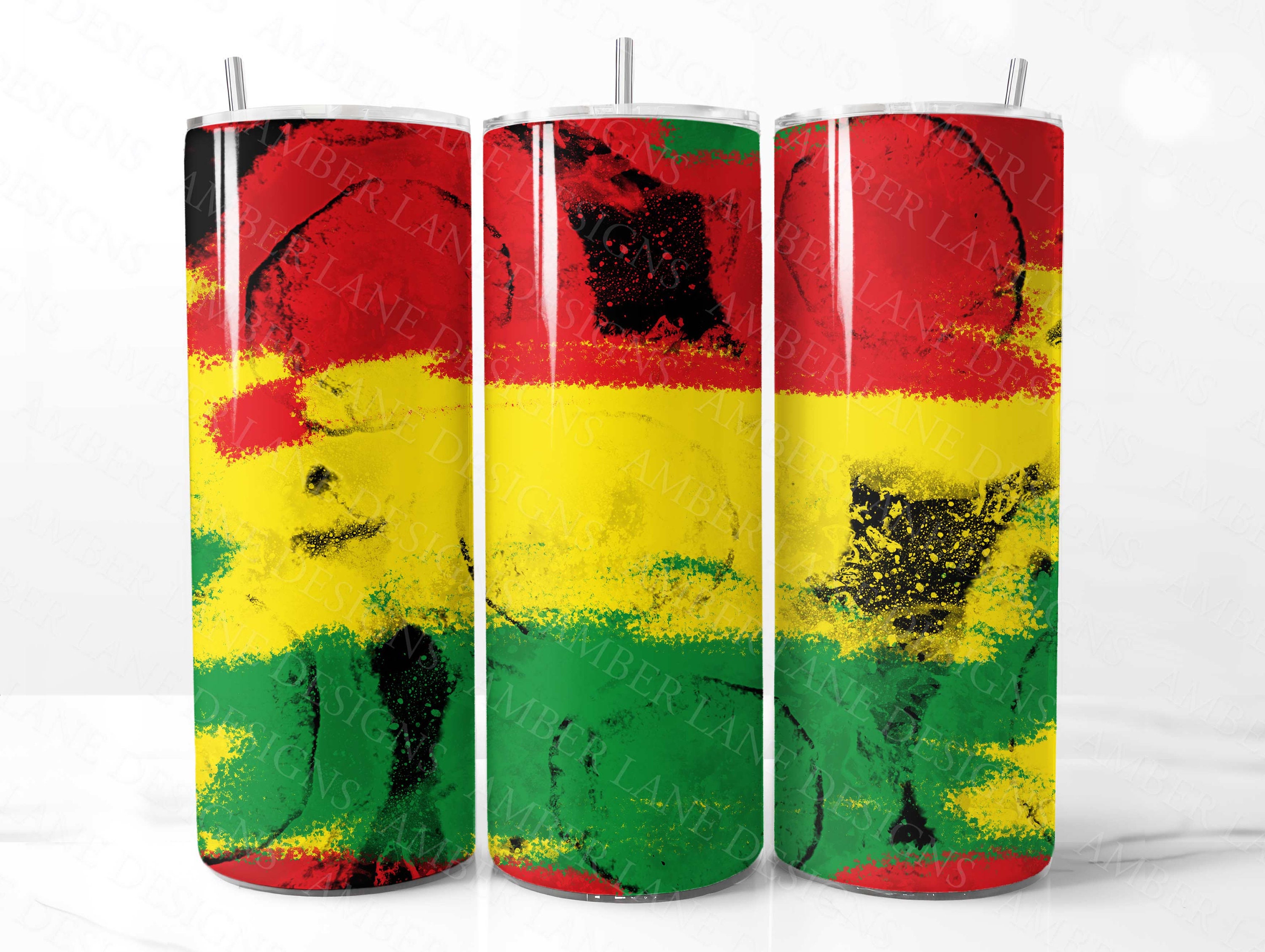 Tie-dye Rasta colors 20oz SKINNY TUMBLER straight wrap 1 jpeg file