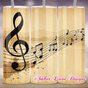 Bicchiere con note musicali, design vintage, 20 once, bicchiere sottile, dritto, 1 file jpeg - non senza cuciture