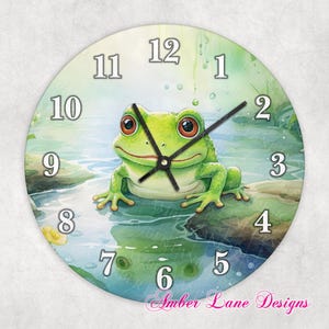 Horloge verte grenouille aquarelle à sublimation pour un fichier png de 20 x 20 cm (8 po. x 20 po.)