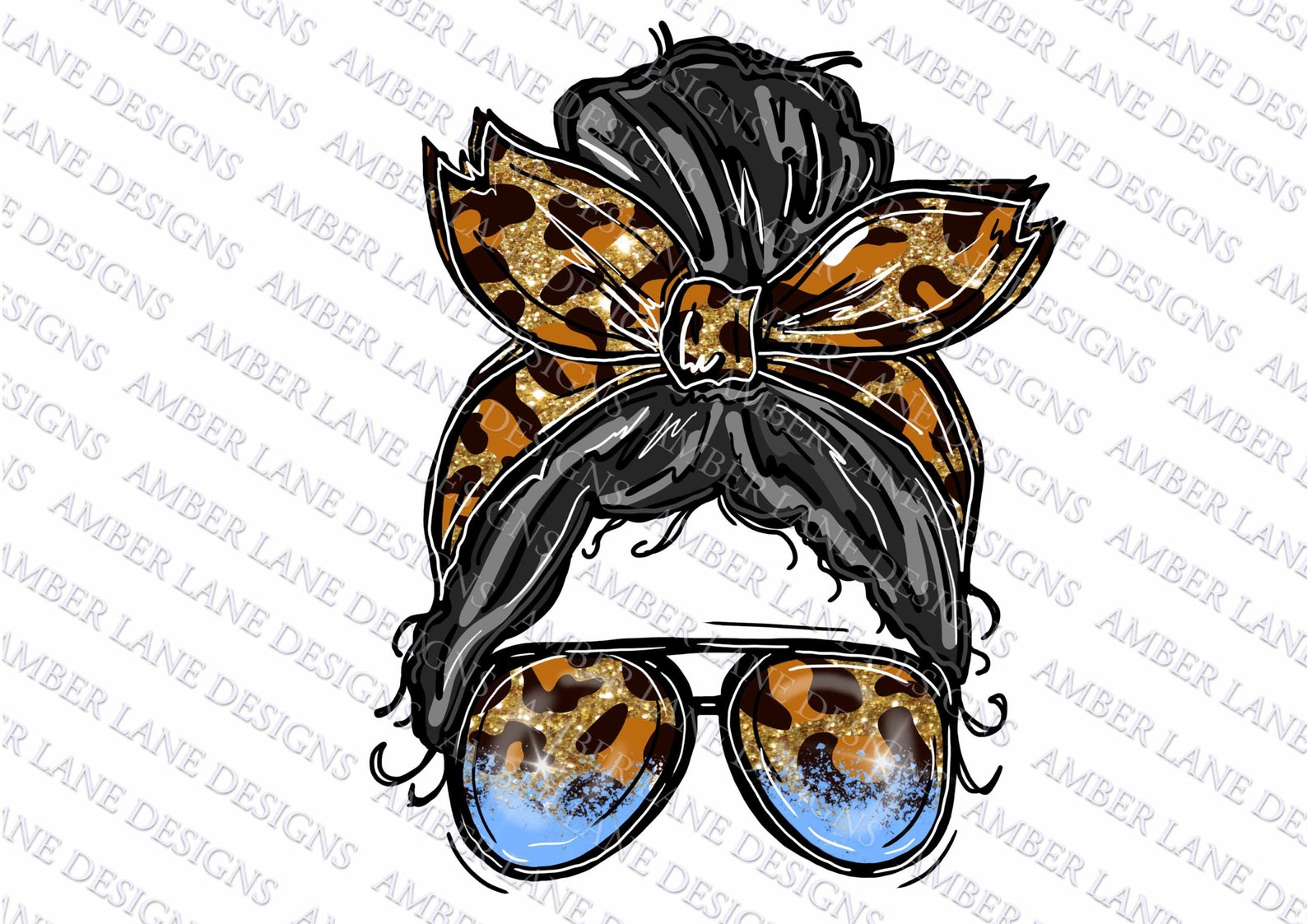 Messy Bun Leopard cheetah bandana and sunglasses PNG file Etsy