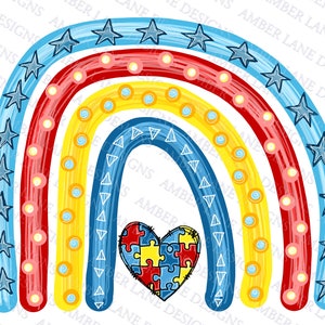 Autism Rainbow png, Puzzle Heart, Autism Awareness,  png file only