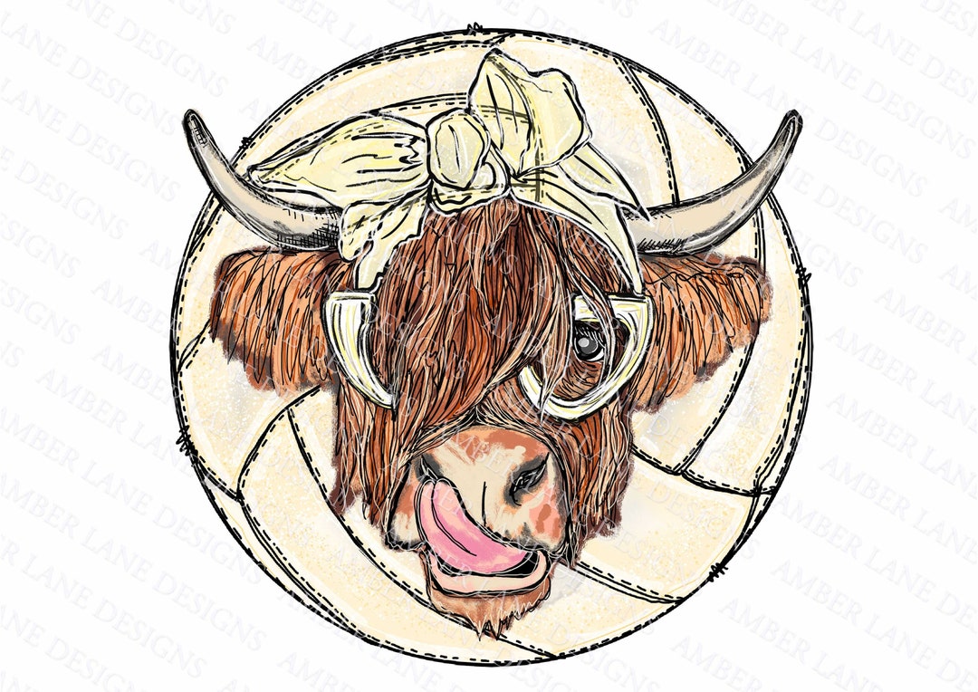 Volleyball Highland Cow Bandana and Glasses PNG Hand Drawn Etsy