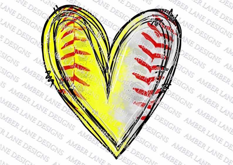Half Softball Baseball Heart png, Watercolor Sublimation , PNG Design Softball Design image 1