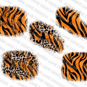 Tiger Print and leopard T-shirt patches, 5 png files