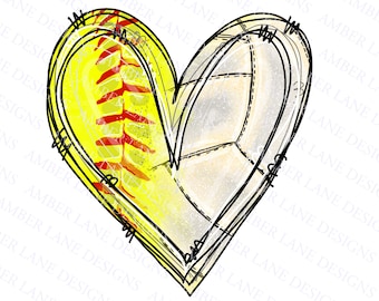 Softball and Volleyball heart, Sublimation PNG file