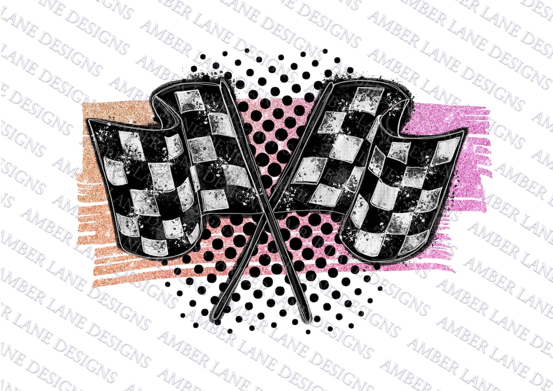 Racing Flags and pink and orange glitter background splash Etsy