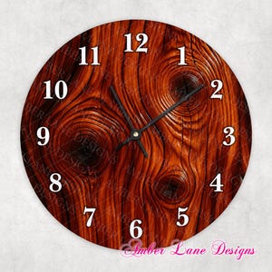 Reloj con vetas de madera, sublimación para archivos PNG de 8" x 8".