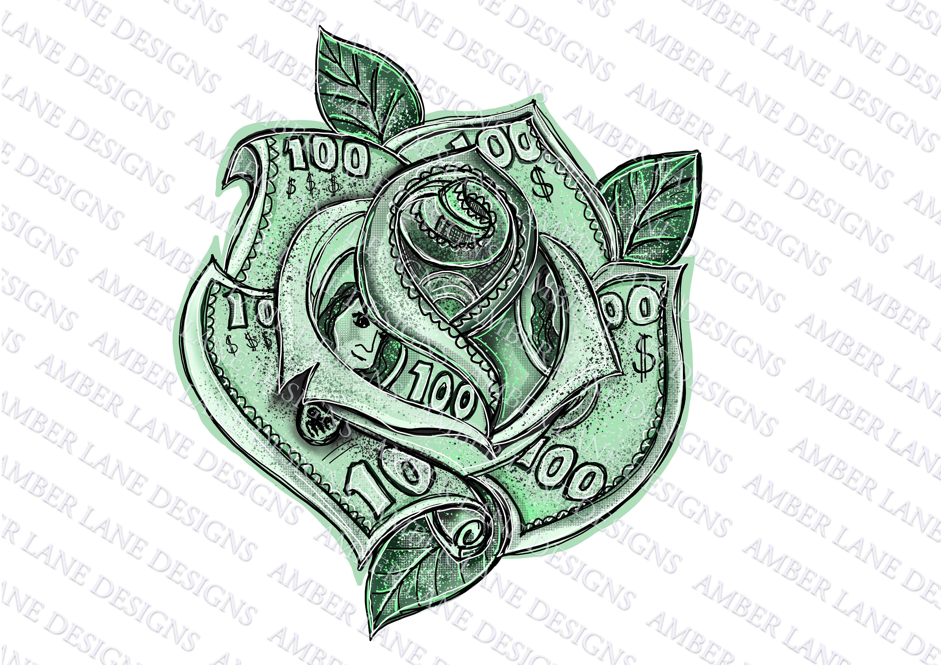 Money rose drawing artwork 