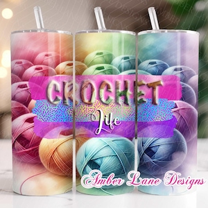 Crochet Life Garnbälle in Regenbogenfarben 20oz SKINNY TUMBLER wrap - nicht nahtlose