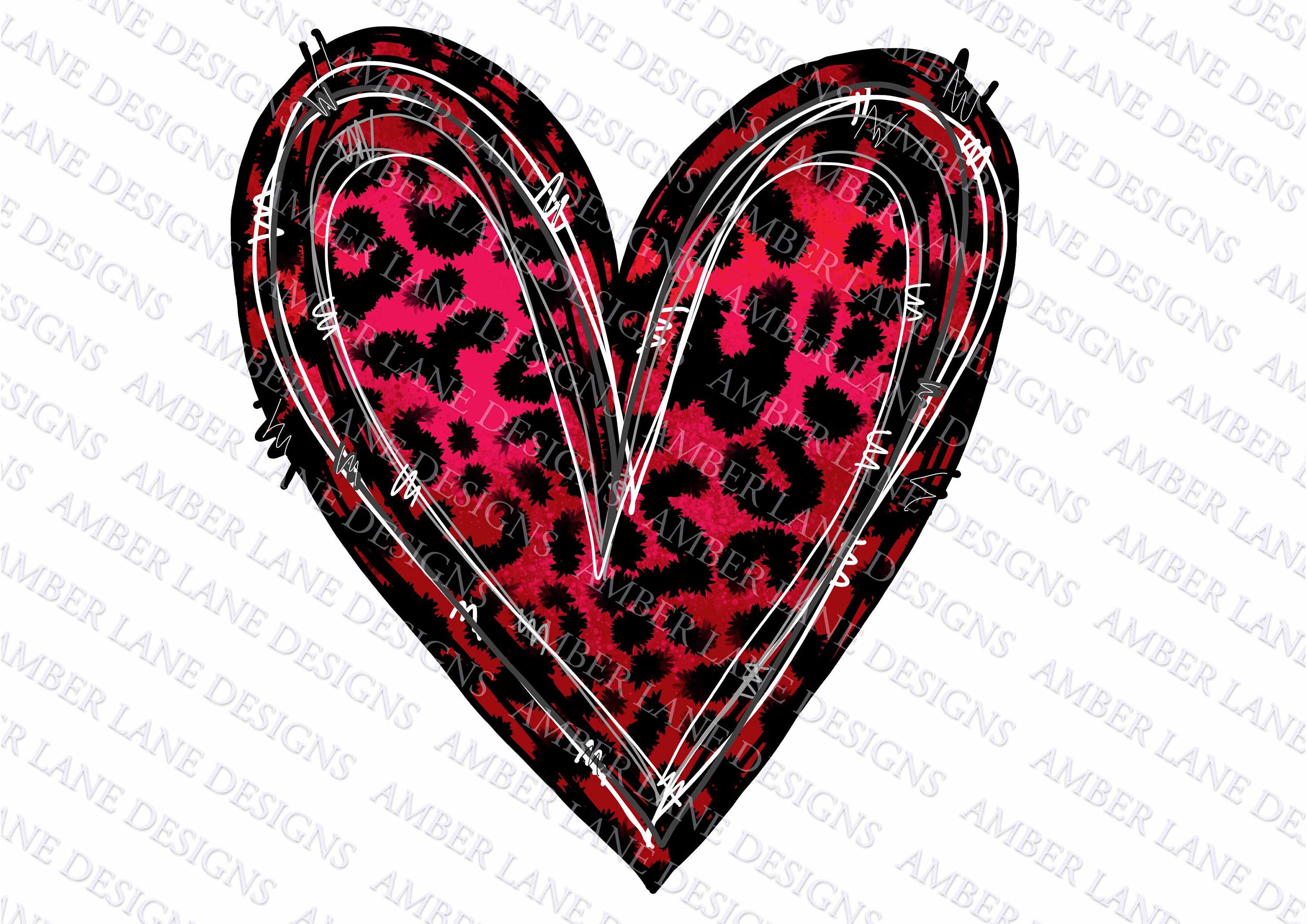 Heartbeat Wild Love Pulse: Red Retro Leopard Heart PNG