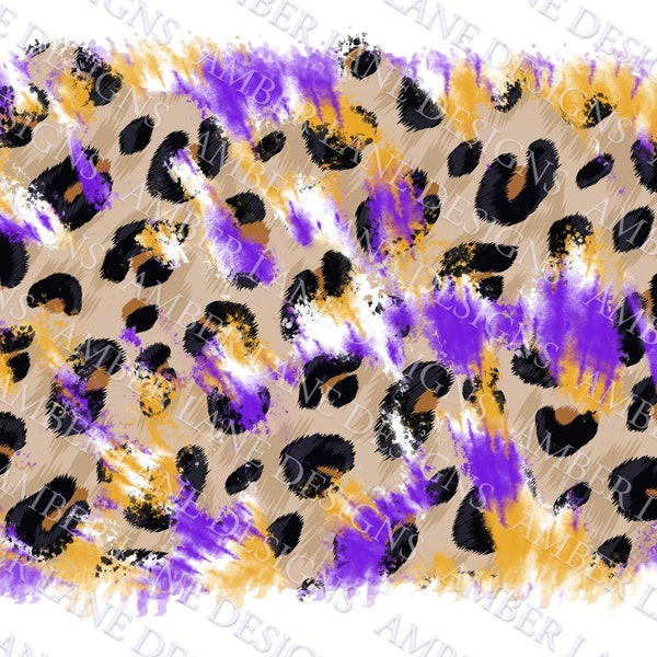 Purple And Gold Tie dye leopard frame png file tumbler wrap