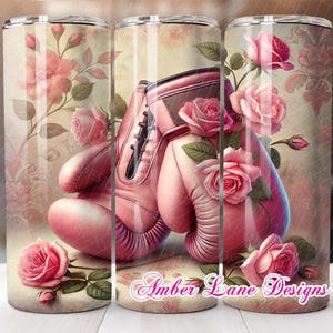 Guantes de boxeo rosados contra el cáncer de mama, vaso delgado de 20 oz, envoltura recta, 1 archivo jpeg, sin costuras