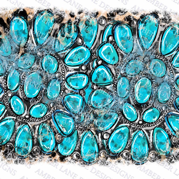 Turquoise Western Gem Stone backsplash with leopard png file  (file only) tumbler wrap