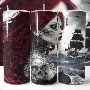 Sea Siren Gothic Tattooed Woman, Nautical Design Tumbler Wrap 20 Unzen SKINNY TUMBLER wrap - nicht nahtlos