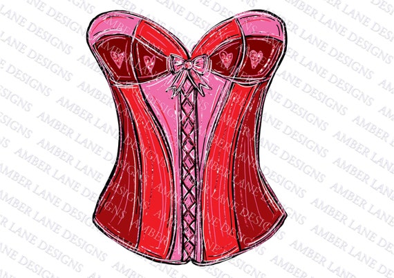 Red and Pink Corset PNG Valentines Day Digital File. 