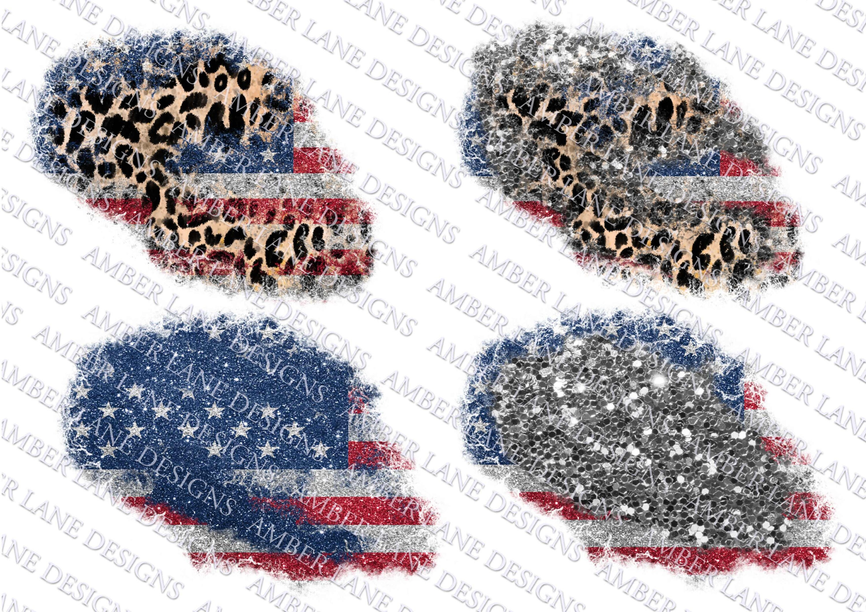 USA Flag Patches with leopard, design elements for t-shirts, 4 png fi…