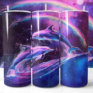 Dolphins and Rainbows 20oz SKINNY TUMBLER straight wrap 1 jpeg file, not seamless.