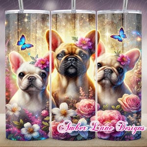 Drie French Bull Dogs met bloemen Tumbler Wrap 20oz SKINNY TUMBLER wrap-niet naadloos