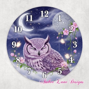 Owl sleeping in the clouds clock sublimation to fit 8&quot; x 8&quot; png file
