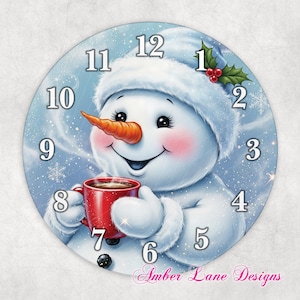 Snowman with hot cocoa - Christmas clock- clock sublimation to fit 8&quot; x 8&quot; png file