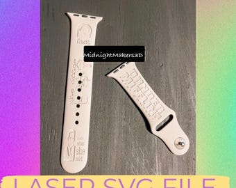 May include: Two white Apple Watch bands with laser-engraved designs. One band features characters from "The Office" and the text "That's what she said." The other band features the text "Dunder Mifflin" and "Paper Company."