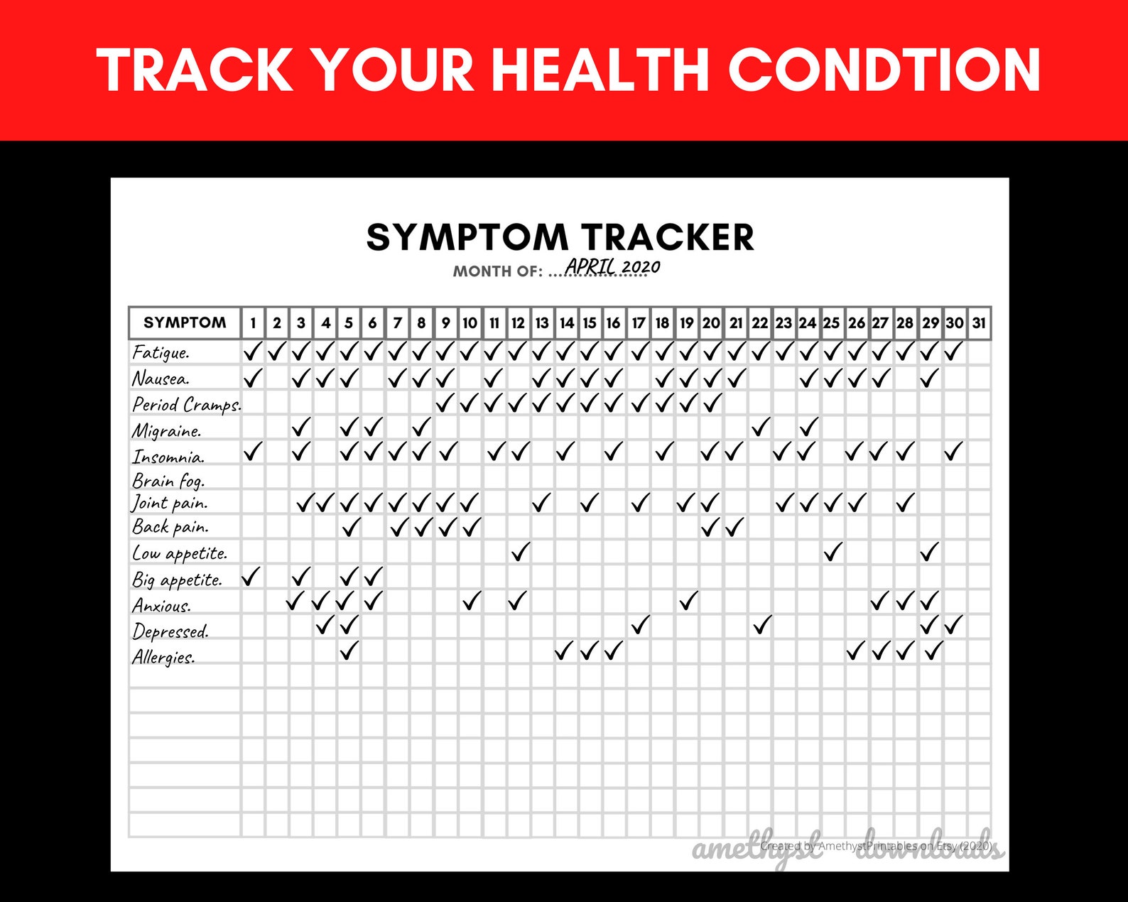 Symptom Tracker for Chronic Illness, Disability &amp; Spoonie | Digital ...