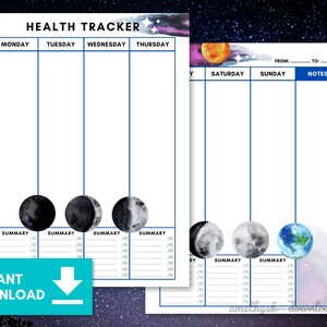Health Tracker Printable for Chronic Illness, Disability & Spoonie | Digital Instant Download | Galaxy Design |