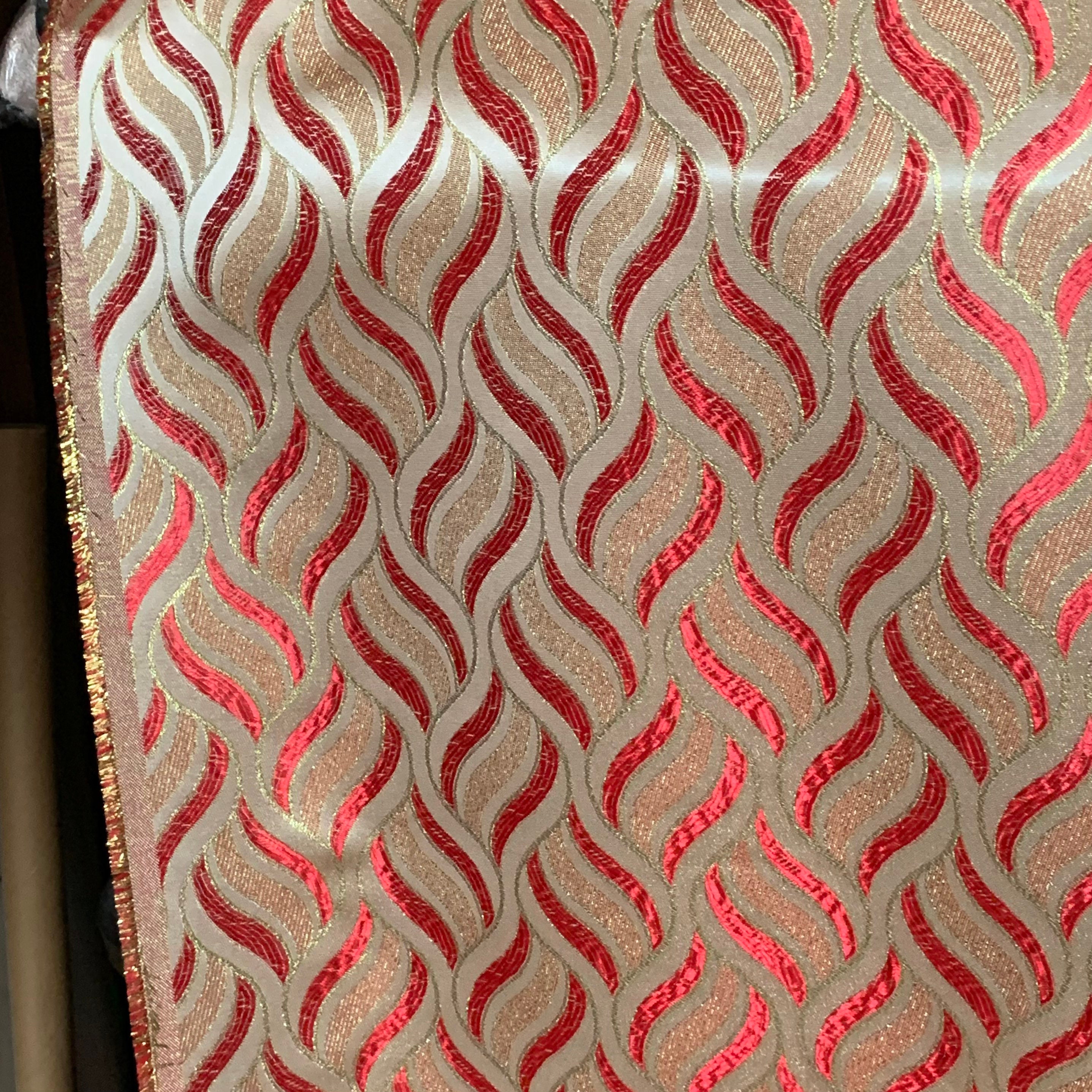 Red Gold metallic swirl print brocade fabric 43 inch wide | Etsy