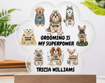 Dog Groomer Gift, Personalized Acrylic Paw Print Plaque, Grooming Is My Superpower, Custom Best Dog Groomer Thank You Gift, Pet Salon Decor