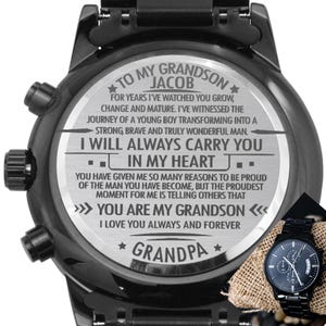 Gift For Grandson, Personalized Engraved Watch From Grandpa, Custom Graduation Watch Gift, Grandson Birthday, Christmas Gift for Grandchild