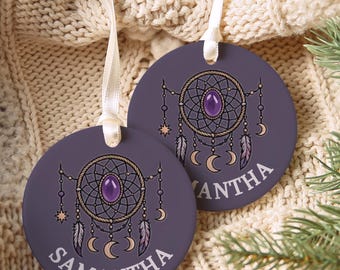 Personalized Gothmas Ornament, Gothic Ceramic Ornament, Christmas Keepsake With Gift Box and Ribbon, Custom Name Christmas Ceramic Ornament