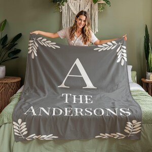 Custom Family Name Blanket, Personalized Last Name Initials Blanket, Wedding Anniversary Gift, Mom Christmas Gifts, Monogram Throw Blankets